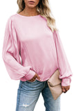 Pink White/Black/Pink Billowy Bell Sleeve Relaxed Fit Pullover Top LC252897-10