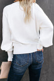 White Women's Winter Casual Long Sleeve Solid Color Cable Knit Balloon Sleeve Mock Neck Sweater LC270204-1