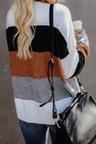 Gray Women's Winter Casual Long Sleeve Color Block Striped Crewneck Drop Shoulder Knitted Sweater LC270192-11