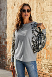 Gray Women's Thermal Round Neck Camo Contrast Dolman Top LC252619-11
