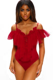 Red Black/Red Tulle Mesh Thong Bodysuit LC32494-3