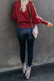 Red Women's Winter Casual Long Sleeve Solid Color Cable Knit Balloon Sleeve Mock Neck Sweater LC270204-3