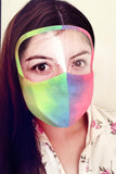 Multicolor Sky Blue/Multicolor Tie Dye Face Mask with Transparent Shield Brown/Apricot Leopard Face Mask with Transparent Shield KZ116-22