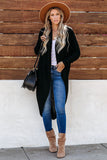 Black Women's Winter Casual Loose Long Sleeve Coat Solid Color High-Low Hemline Open Front Cardigan LC271008-2