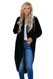 Black Women's Winter Casual Loose Long Sleeve Coat Solid Color High-Low Hemline Open Front Cardigan LC271008-2