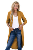 Brown Women's Winter Casual Loose Long Sleeve Coat Solid Color High-Low Hemline Open Front Cardigan LC271008-17