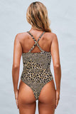 Leopard Red/Rose Scoop Neck High Cut One-piece Swimsuit with Sash LC411744-20