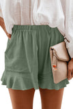 Green Black/Khaki/Green Linen Cotton Pocketed Flutter Shorts LC77241-109