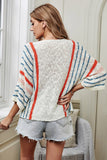 Women's Wide Sleeve Striped Crew Neck Beach Sweater