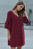 Red White/Black/Red/Green V Neck Buttoned Bell Sleeve Shift Shirt Dress LC221177-3