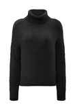 Black Women's Winter Casual Long Sleeve Turtleneck Solid Color Drop Shoulder Cable Knit Sweater Chunky Sweater LC270200-2