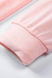 Pink Women's Casual Triple Color Block Srtipes Hoodies Kangroo Pocket Pullover Drawstring Sweatshirt LC253728-10
