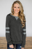 Loose Casual Long Sleeve Tunics Round Neck Stitching Stripes Pullover sweatshirt