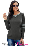 Gray Women's Winter Loose Casual Long Sleeve Tunics Round Neck Stitching Stripes Pullover LC252721-11