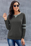 Gray Women's Winter Loose Casual Long Sleeve Tunics Round Neck Stitching Stripes Pullover LC252721-11