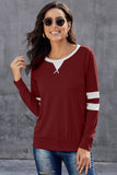 Red Women's Winter Loose Casual Long Sleeve Tunics Round Neck Stitching Stripes Pullover LC252721-3