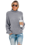 Gray Women's Fashion Cable Knit Turtleneck Sweater Casual Thick Tops Long Sleeve Pullover LC270118-11