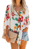 Women's Floral Printed Tie Front Blouse Loose Casual Cozy Shirt Tops