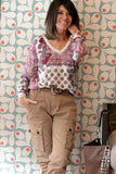 Women's Fashion Vintage Print V Neck Long Sleeve Sweatshirt