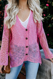Pink Pink/Gray/Apricot Loose Lightweight V Neck Buttoned Sheer Knit Cardigan LC271026-10