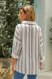 White White/Blue/Green Striped Buttoned Down Blouse LC252726-1