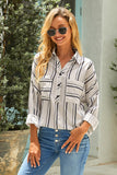 White White/Blue/Green Striped Buttoned Down Blouse LC252726-1