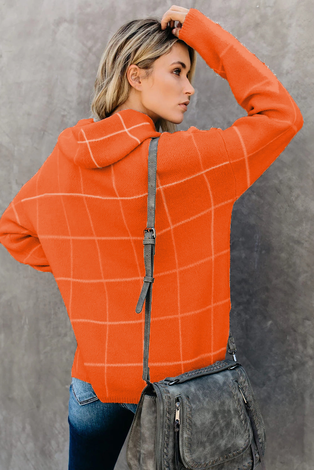 Orange Black/Green/Gray/Orange/Beige/Khaki/Brown/Apricot Grid Pattern Turtleneck Sweater LC270176-14