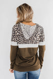 Brown Women's Casual Triple Color Block Srtipes Hoodies Kangroo Pocket Pullover Drawstring Sweatshirt LC253728-17