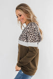 Brown Women's Casual Triple Color Block Srtipes Hoodies Kangroo Pocket Pullover Drawstring Sweatshirt LC253728-17