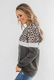 Gray Women's Casual Triple Color Block Srtipes Hoodies Kangroo Pocket Pullover Drawstring Sweatshirt LC253728-11