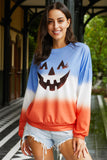 Orange Women's Fashion Casual Color Block Drop Shoulder Pullover Halloween Pumpkin Print Sweatshirt  LC252815-14