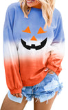 Orange Women's Fashion Casual Color Block Drop Shoulder Pullover Halloween Pumpkin Print Sweatshirt  LC252815-1014