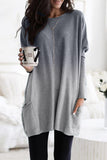 Gray Women's Crew Neck Color Block Gradient Pocketed Side Long Top LC252928-11