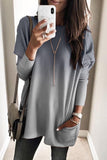 Gray Women's Crew Neck Color Block Gradient Pocketed Side Long Top LC252928-11