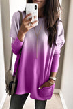 Purple Women's Crew Neck Color Block Gradient Pocketed Side Long Top LC252928-8