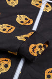 Black White/Black/Gray/Orange Halloween Element Printing Drawstring Zip Hoodie   -2 Black Skull Printing Drawstring Zip Halloween Hoodie LC2531862-2