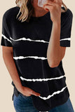 Black Green/Pink/Gray/Black Tie-dye Stripe Casual T-Shirt LC2521960-2