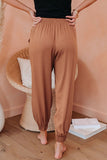 Orange Women's Fashion Solid Color Textured Soft Joggers Relax Yoga Lounge Pants Elastic Drawstring Waist with Side Pockets LC77411-14