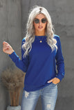 Blue Black/Blue/Gray/Green/Pink Round Neck Ribbed Hemline Solid Sweatshirt LC2531658-5