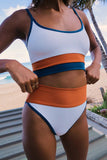 White White/Black/Pink/Apricot Spaghetti Straps Colorblock Ribbed High Waist Bikini LC43339-1