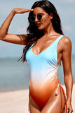 Sky Blue Sky Blue/Purple/Pink Ombre Drawstring Ruched Sides Backless Monokini LC44261-4
