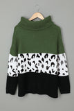 Green Black/Green/Orange/Apricot Turtleneck Splicing Chunky Knit Pullover Sweater LC272502-9