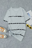 Gray Green/Pink/Gray/Black Tie-dye Stripe Casual T-Shirt LC2521960-11