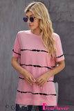 Pink Green/Pink/Gray/Black Tie-dye Stripe Casual T-Shirt LC2521960-10