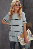 Gray Green/Pink/Gray/Black Tie-dye Stripe Casual T-Shirt LC2521960-11
