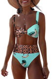Green Black/Green Colorblock Leopard Knotted Push up High Waist Bikini Blue Leopard Knotted Push up High Waist Bikini LC43340-9