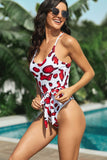 Red Red/Rose Scoop Neck High Cut One-piece Swimsuit with Sash LC411744-3
