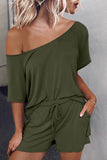 Green Black/Green/Gray/Beige Raglan Top and Shorts Knit Lounge Set LC4511177-9
