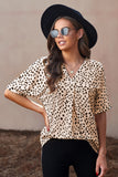 Brown Brown/Black/Apricot/Red Chloe Animal Print V-neck Rolled Sleeve Tunic Top LC2514137-17