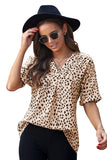 Brown Brown/Black/Apricot/Red Chloe Animal Print V-neck Rolled Sleeve Tunic Top LC2514137-17